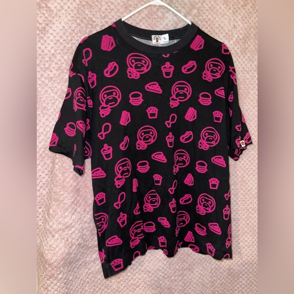 baby milo A bathing Ape black & hot pink junk food tshirt early 2000s cotton